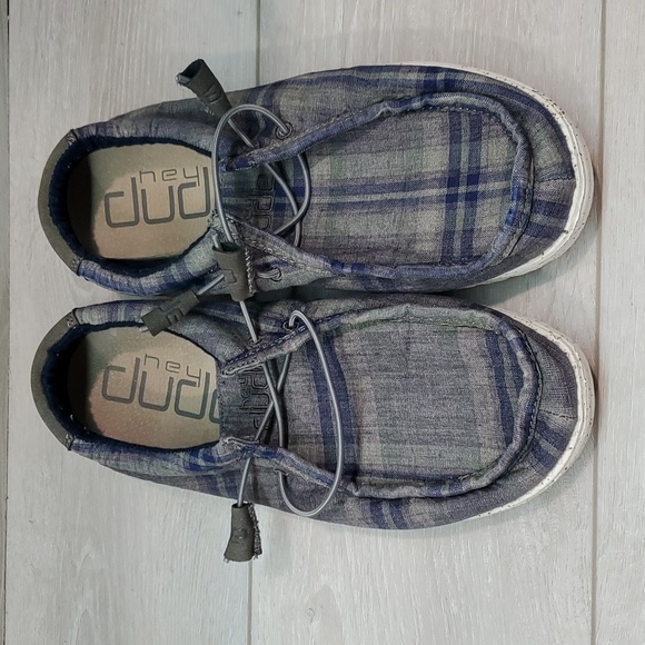 Hey Dude mens Wally Funk Plaid Blue Grey Loafer Slip On shoes sz 9 - Picture 3 of 12